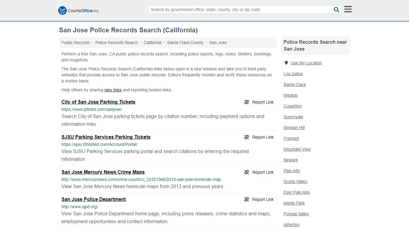 San Jose Police Records Search (California) - County Office